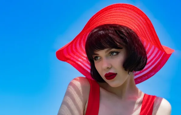 Look, hat, lipstick, lips