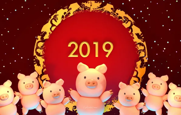 Picture holiday, art, New year, saver, pigs, Year Of the Pig, Tzuyu Kao