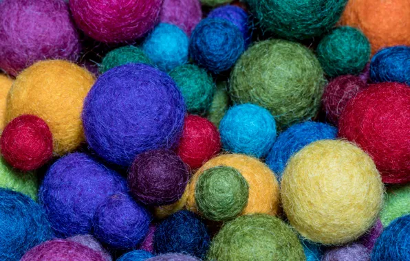 Macro, colorful, felt balls