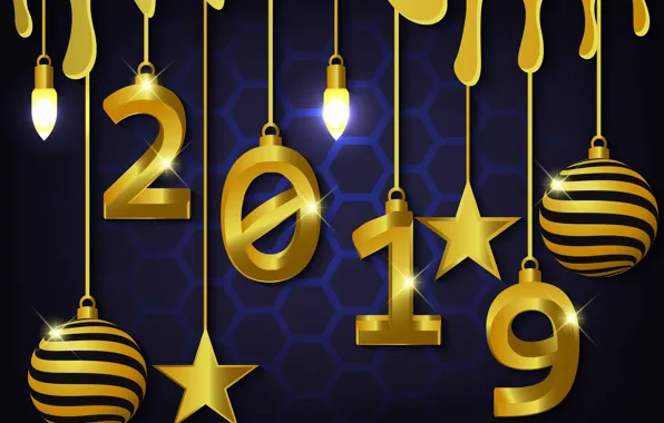 Picture gold, New Year, figures, golden, black background, black, background, New Year