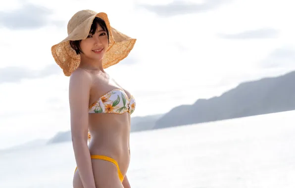 Asian, Model, Woman, Sea, Naked, Hat, Japanese, Outdoor