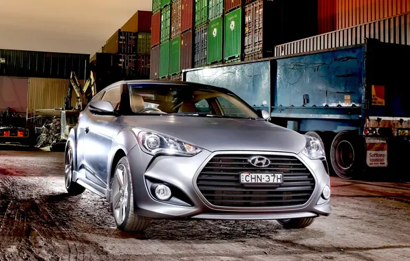 Picture auto, lights, the hood, Hyundai, the front, Turbo, Veloster