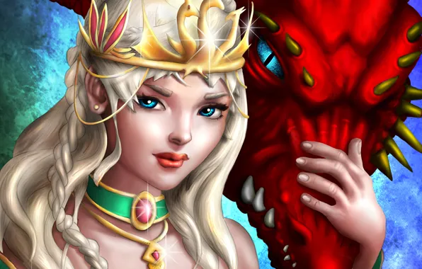 Picture decoration, dragon, crown, art, blonde, braids, Daenerys Targaryen, game of thrones
