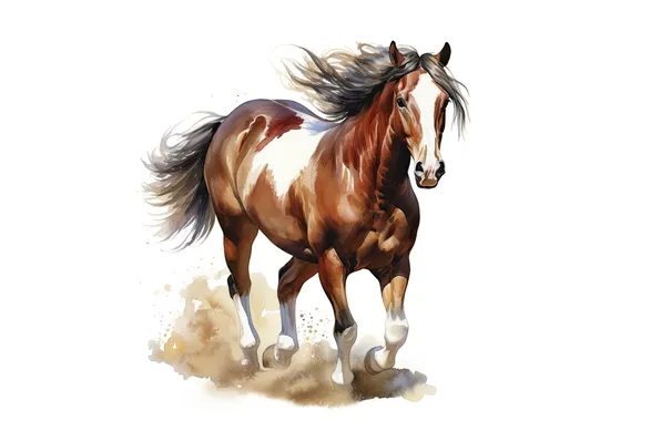 Horse, horse, watercolor, white background, painting, imitation of watercolor, AI art, neural network