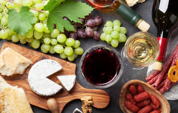 Picture Board, cheese, grapes, honey, wine, apples