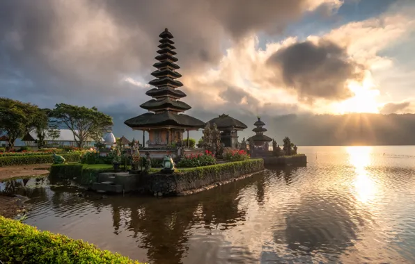 Picture The sun, Water, Bali, Indonesia, Dawn, Bali, Indonesia, Pura Ulun Danu Bratan