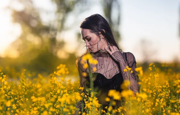 Picture field, girl, flowers, nature, pose, Andrea Carretta