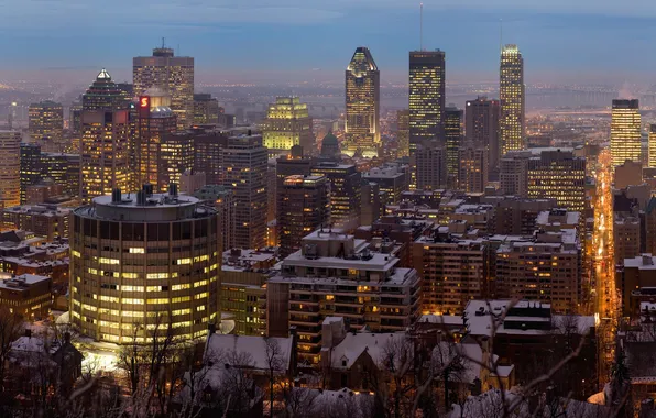 Winter, The evening, The city, Canada, Montreal