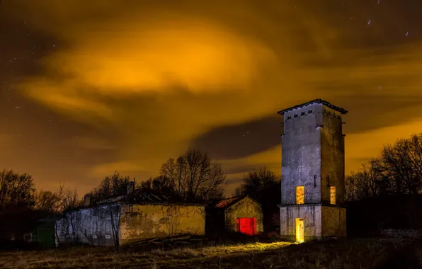 Picture light, night, lights, house, tower