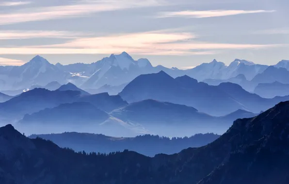 Picture the sky, clouds, snow, mountains, nature, rocks, haze