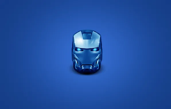 Blue, steel, minimalism, head, iron man, iron man, steel, head