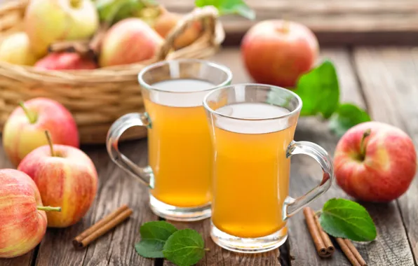Apples, drink, cinnamon, cider