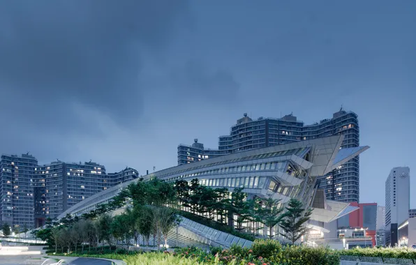 The sky, trees, construction, architecture, West Kowloon HSR Station - Hong Kong