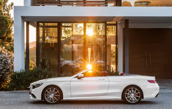 Picture the sun, Mercedes-Benz, white, convertible, side, Mercedes, AMG, S 63