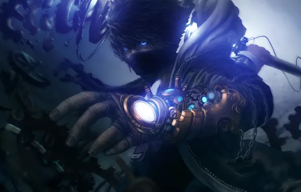 Eyes, dark, sword, art, headband, guy