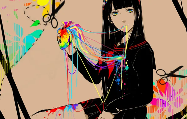 Girl, paint, heart, anime, art, form, schoolgirl, rrr