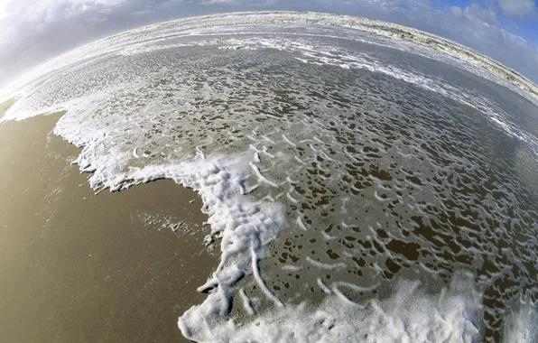 Picture sand, sea, wave, foam, clouds