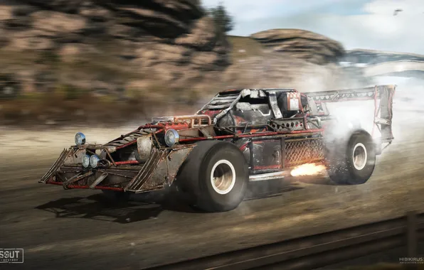 Picture mountains, speed, car, Crossout racer