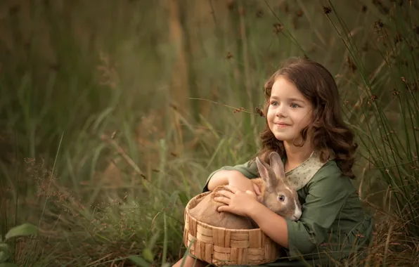 Basket, rabbit, girl