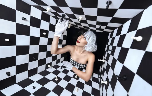 Look, girl, face, space, pose, style, makeup, chess