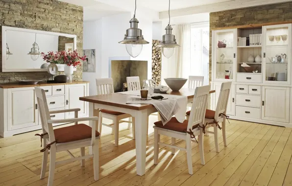 Design, room, interior, fireplace, dining room, Provence style