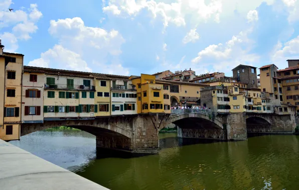 Sky, Italy, Florence, River, Old Bridge, Firenze, Old Bridge