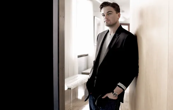 Watch, the door, male, actor, jacket, Leonardo DiCaprio, Leonardo Dicaprio