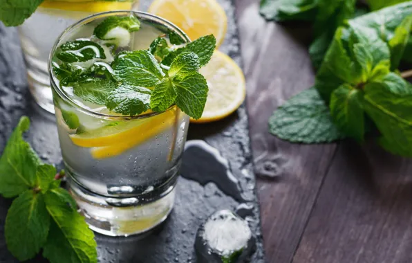 Lemon, ice, mint, lemonade