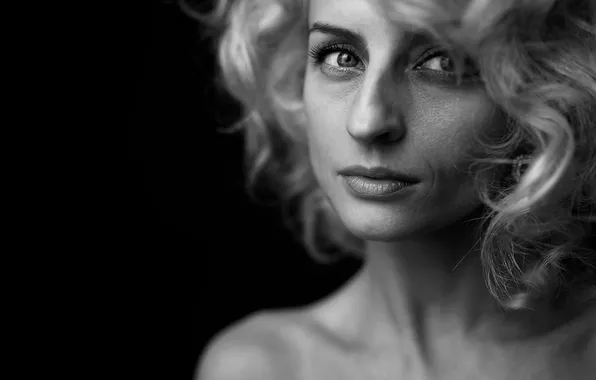Girl, model, black and white, black background, monochrome, Pavel Ermakov
