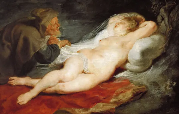 Erotic, picture, Peter Paul Rubens, Pieter Paul Rubens, The hermit and the Sleeping Angelica