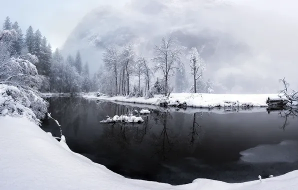 Winter, snow, river