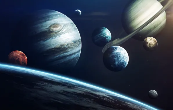 Saturn, The moon, Space, Earth, Planet, Moon, Mars, Jupiter