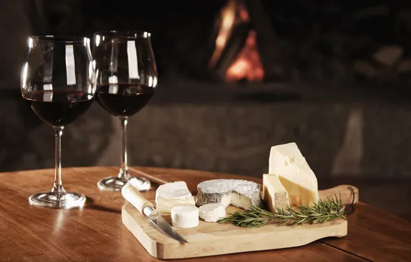 Wine, cheese, knife