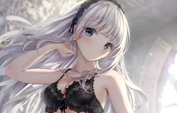 Girl, sexy, lingerie, bra, cleavage, long hair, boobs, anime