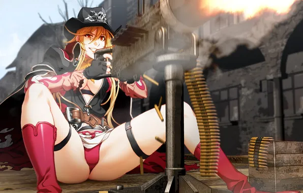 Girl, machine gun, cartridges, shots, tsuzuki satsuriku no jango, donne anonime, Nitroplus