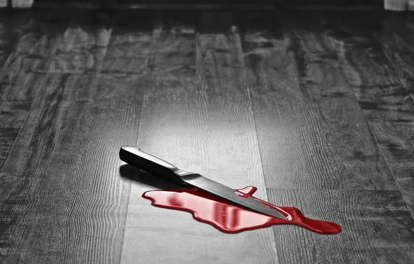 Blood, knife, floor