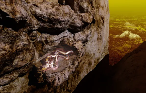 Clouds, rocks, height, Android, Body in Stasisfield discovered