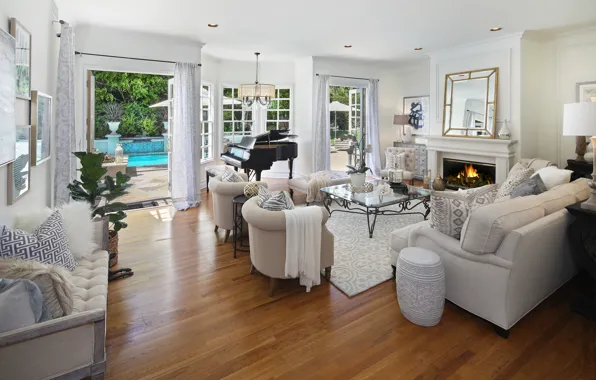 Table, sofa, furniture, chair, pool, fireplace, mansion, Design