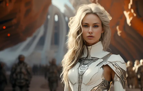 Picture look, girl, light, mountains, rendering, fiction, the suit, blonde