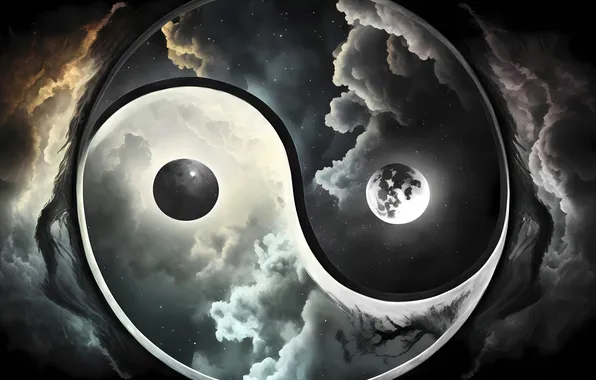 Night, the moon, day, Yin Yang, yin and yang