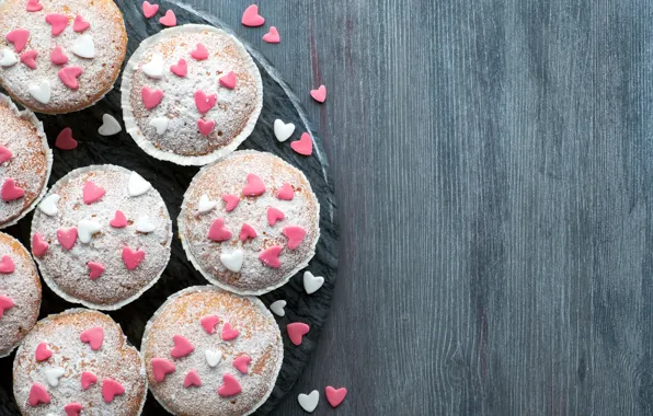 Hearts, cupcakes, powdered sugar, Anya Ivanova