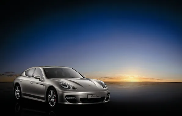 Picture sunset, Porsche, silver