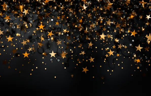Stars, decoration, New Year, Christmas, golden, new year, happy, black