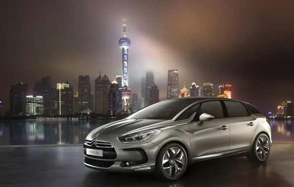 Picture night, the city, skyscrapers, Citroen, Citroen, DS5