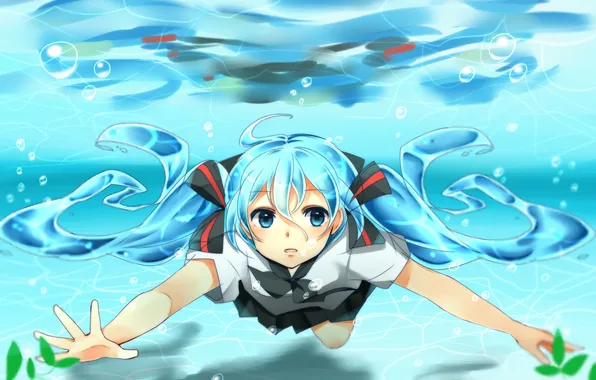 Water, girl, surprise, plants, schoolgirl, vocaloid, Vocaloid, art