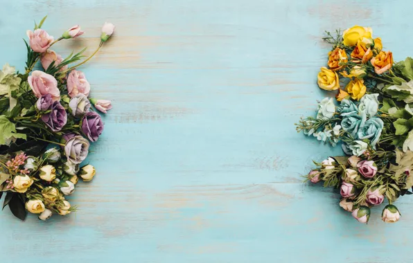 Picture flowers, background, frame, colorful, wood, flowers, bright