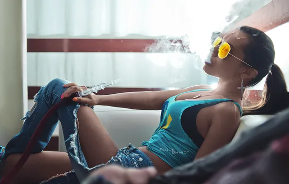 Girl, model, smoke, smokes, Hookah