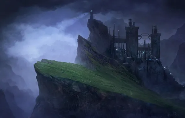 Mountains, The city, Rocks, Mountain, Landscape, Fortress, Architecture, Art