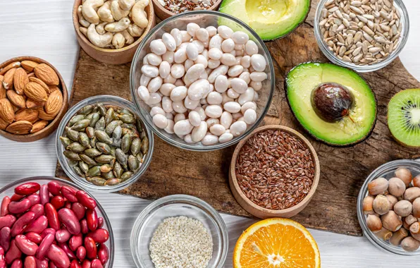Picture photo, Food, Nuts, Bowl, beans, Cutting Board, Avocado, Beans
