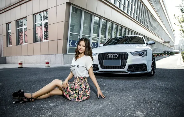 Look, girl, Audi, hairstyle, Asian, beautiful girl, white car, sitting on the machine